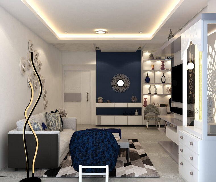 Contemporary bedroom design with coral bedding and work desk