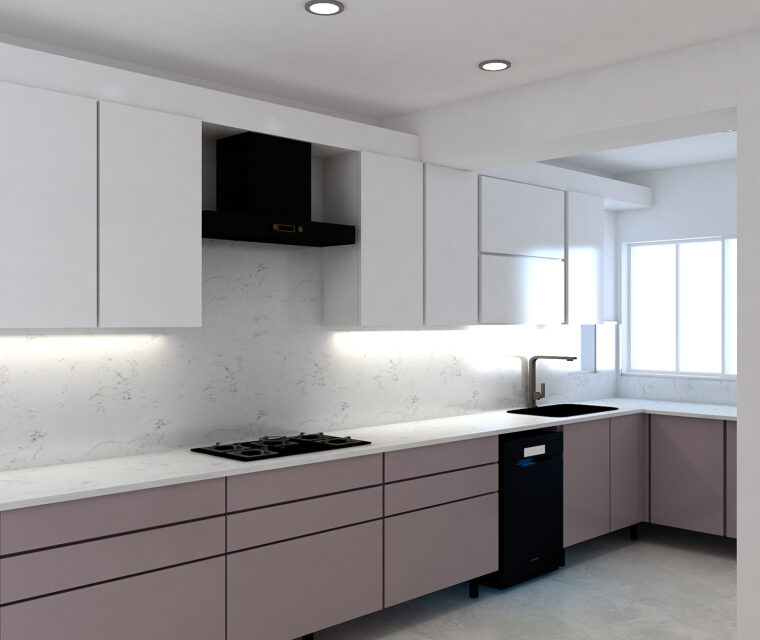 Stylish vanity corner in pink bedroom with backlit mirror and decorative wardrobe