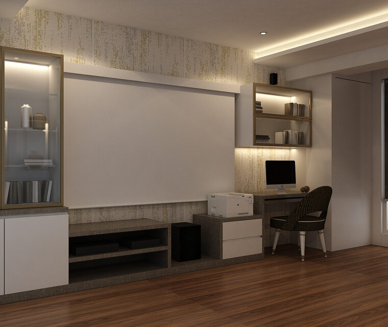 Stylish minimalist bathroom interior with glass shower, large window, and black fixtures