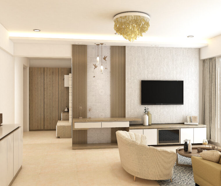 Kid’s room design featuring aqua theme and geometric wallpaper