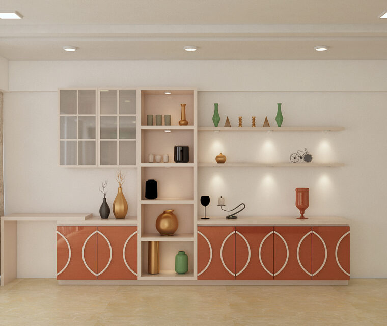 Contemporary wall unit display with stylish decor and accent lighting in a modern living space