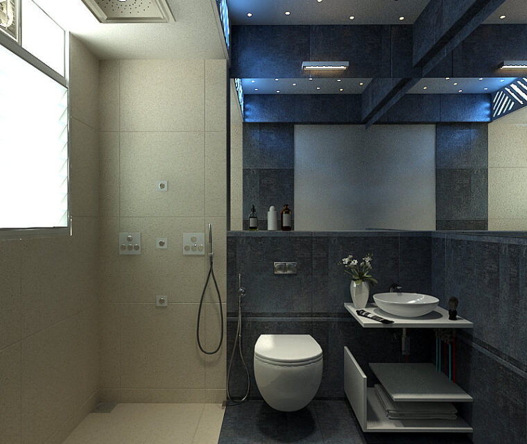 Luxury modular wardrobe with glass shelves and accent lighting