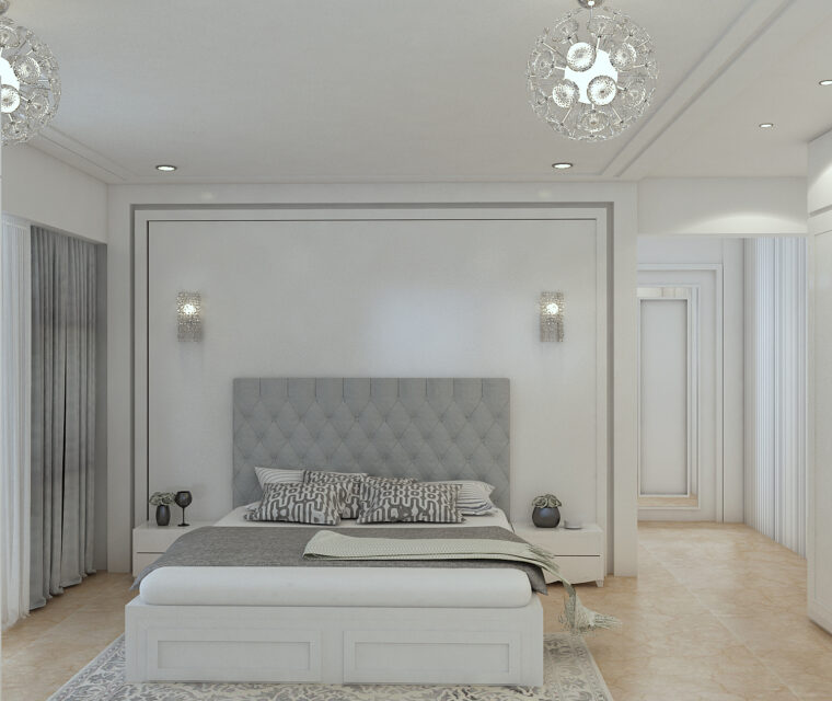 Sleek modular kitchen with white cabinets, integrated stove, and under-cabinet lighting