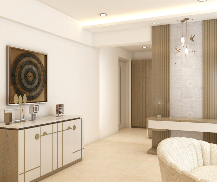 Stylish livingroom with brown matte cabinets