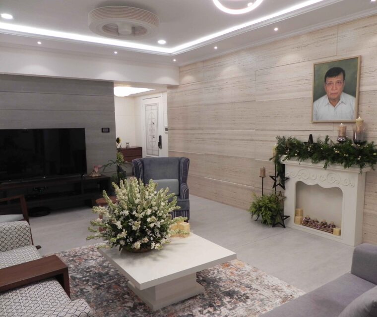 Luxury TV lounge area and feature wall with elegant interior decor styling