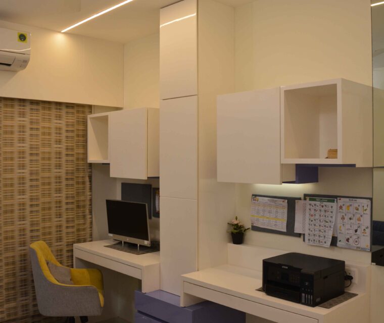 Compact home office with ergonomic chair and modern workstation furniture