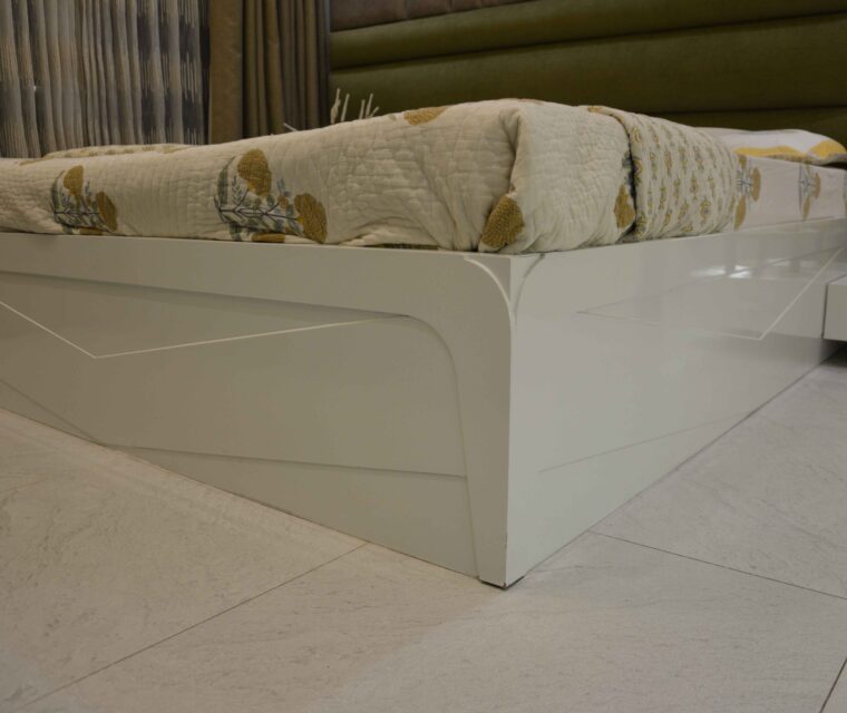 Custom built-in bed design with seamless white frame in modern bedroom