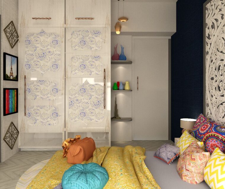 trendy small bedroom design with full-height wardrobe mirrors, neutral color palette, and subtle decor