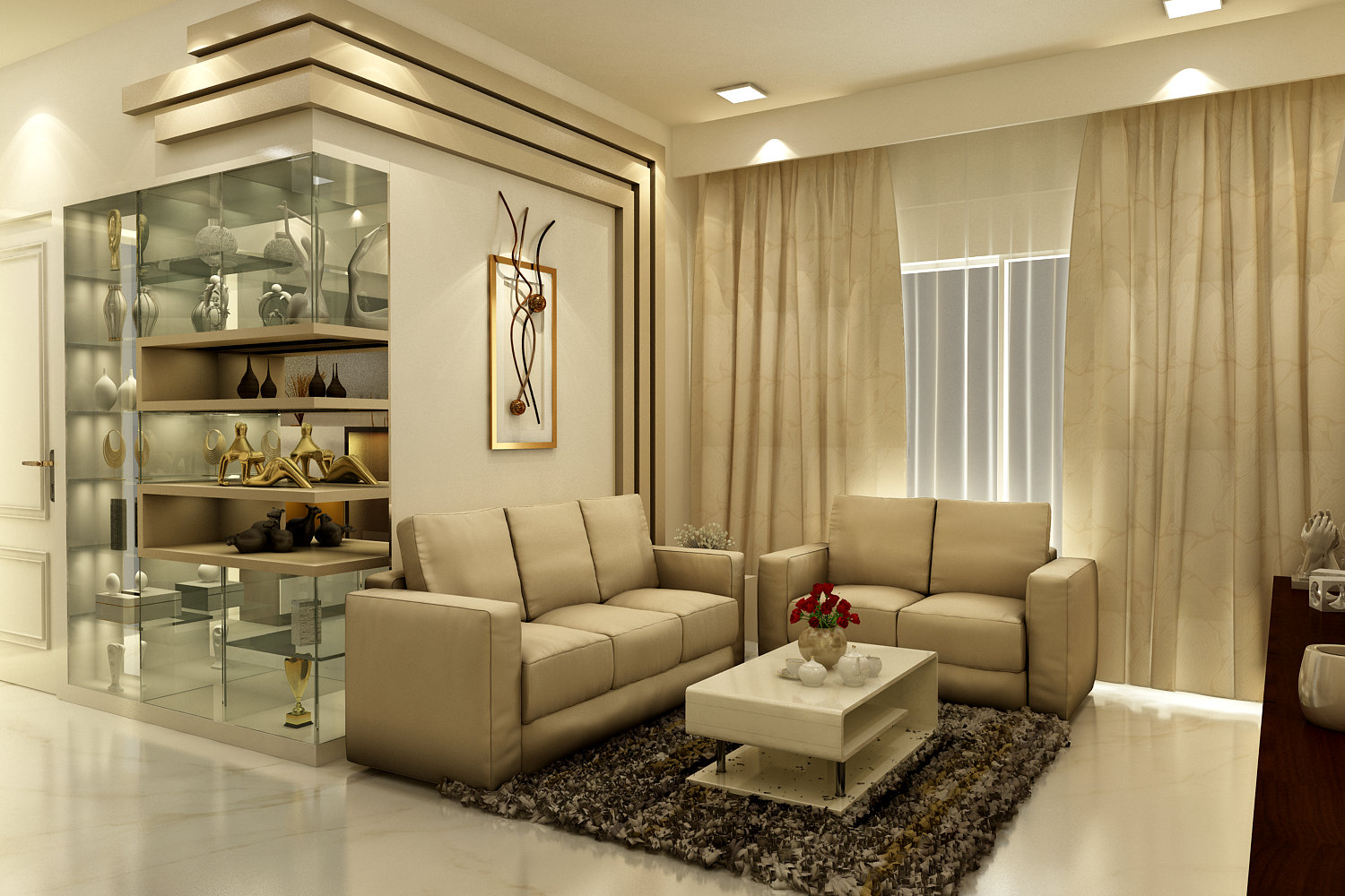 Open plan living and dining area with bar counter and luxury pendant chandelier