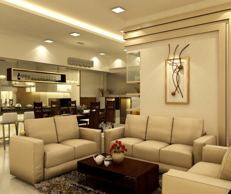 Luxury kitchen and dining area with open layout, chic lighting, and modern breakfast bar