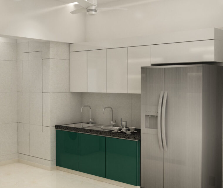 Contemporary kitchen cabinetry with sleek finishes and display shelves featured