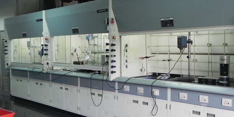 State-of-the-art laboratory interior with advanced chemical lab setup and equipment